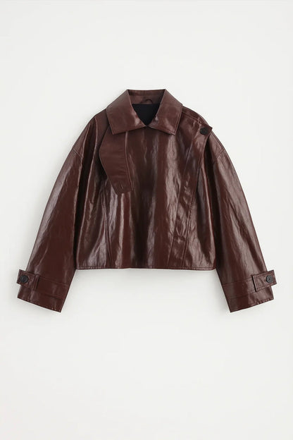 Dames Bikerjas Oversized met Brede Kraag en Manchet