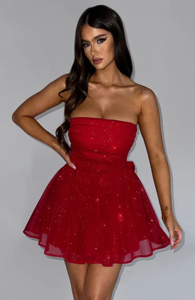 Mini Jurk Bustier Feestelijk Rood