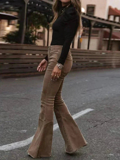 Retro Broek met Wijd Been en Knoopsluiting