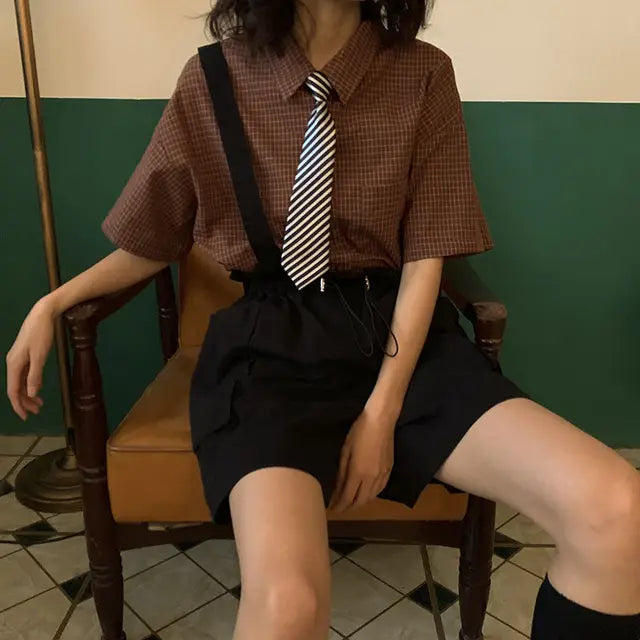 Vrouwelijke Oversized Geruite Blouse Zomerse Stijl