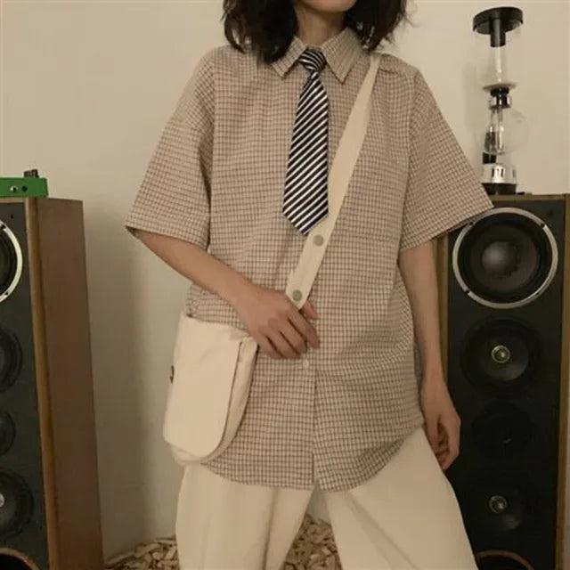 Vrouwelijke Oversized Geruite Blouse Zomerse Stijl - StudioMarella
