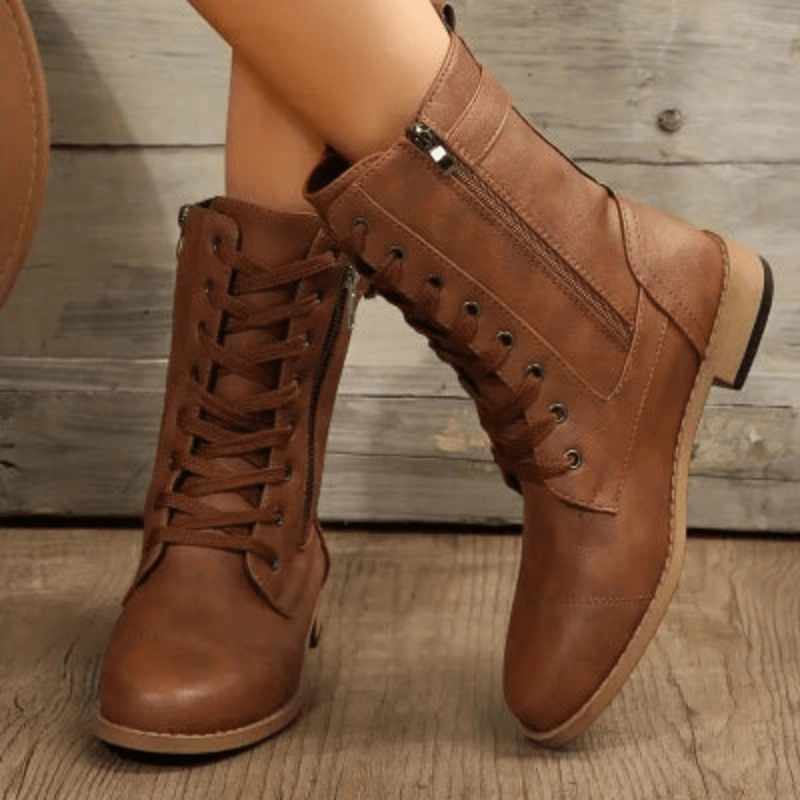 Dames Laarzen Comfortabele Chunky Hak van Leer - StudioMarella