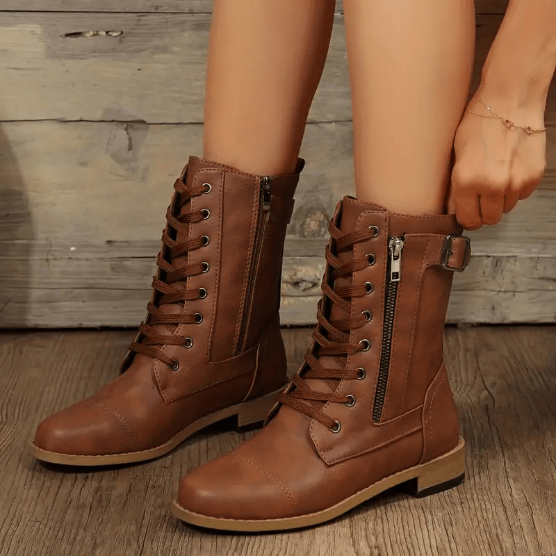 Dames Laarzen Comfortabele Chunky Hak van Leer
