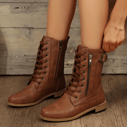 Dames Laarzen Chunky Lage Hak Comfortabel Leer