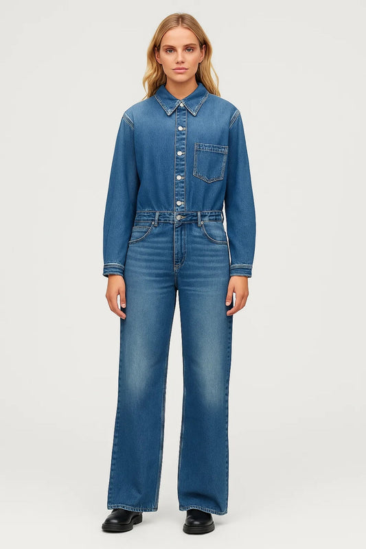 Jumpsuit Denim Lange Mouwen met Drukknoopsluiting - StudioMarella