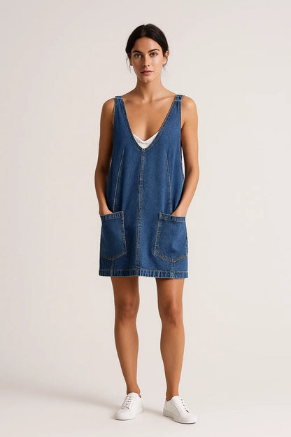 Mouwloze Jurk Dames met V-hals en Zakken Zomerjurk Casual