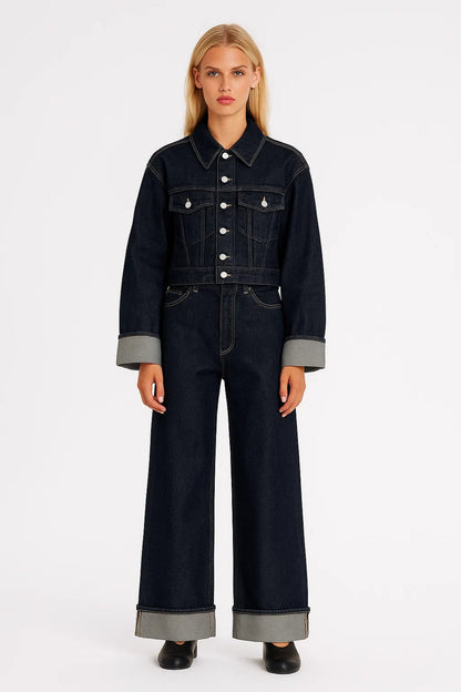 Jeans Set met Getailleerd Jack en Wijde Broek - StudioMarella