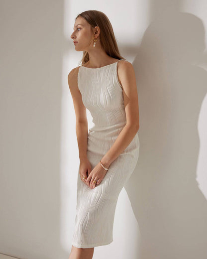 Dames Midi-Jurk Elegant Ribstructuur met Parel details - StudioMarella