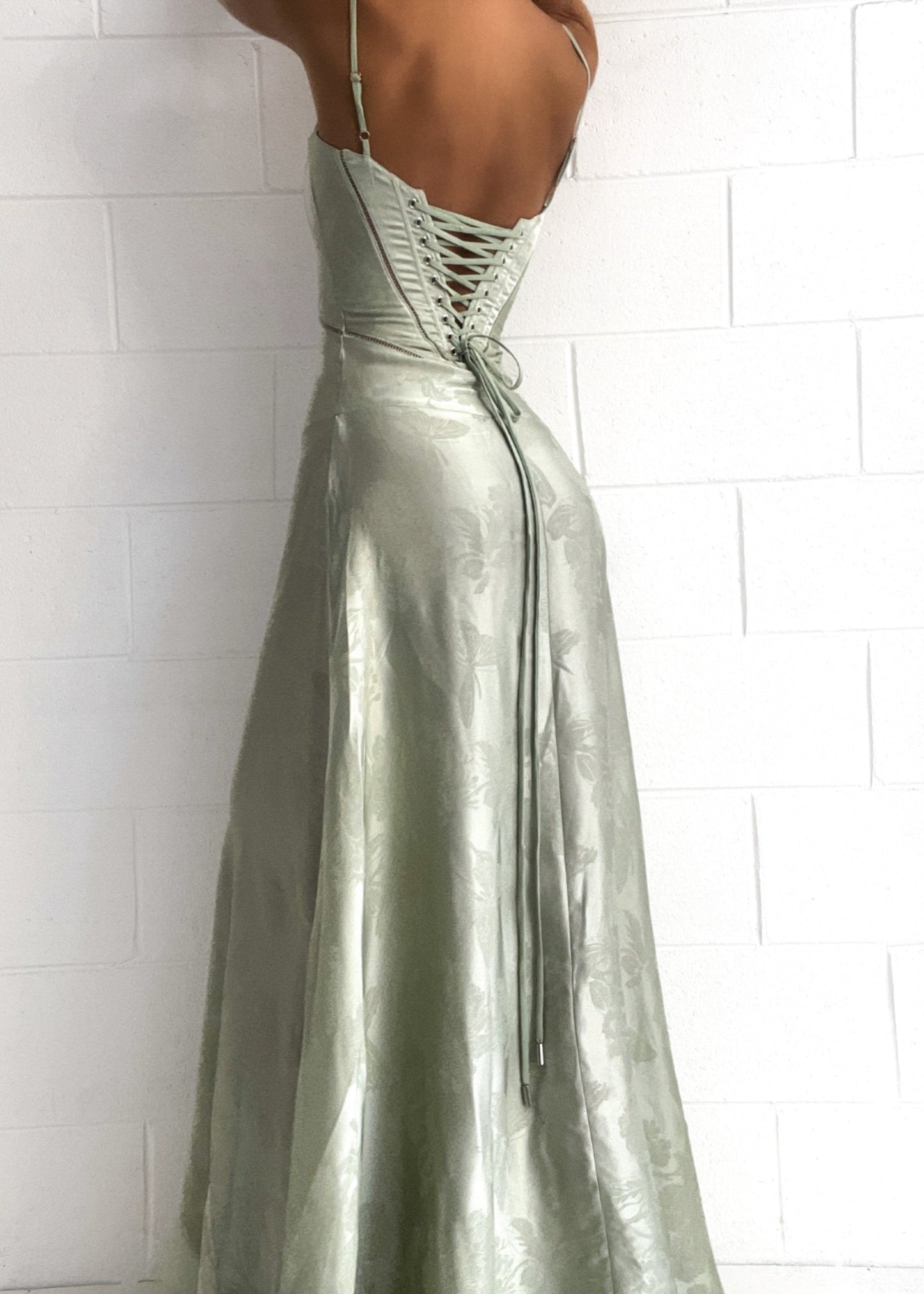 Pistache Groene Maxi Jurk met Bloemenprint voor Vrouw