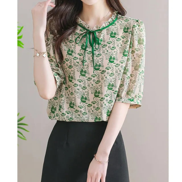 Vrouwelijke Chiffon Blouse Gedrukt Zomermodel - StudioMarella