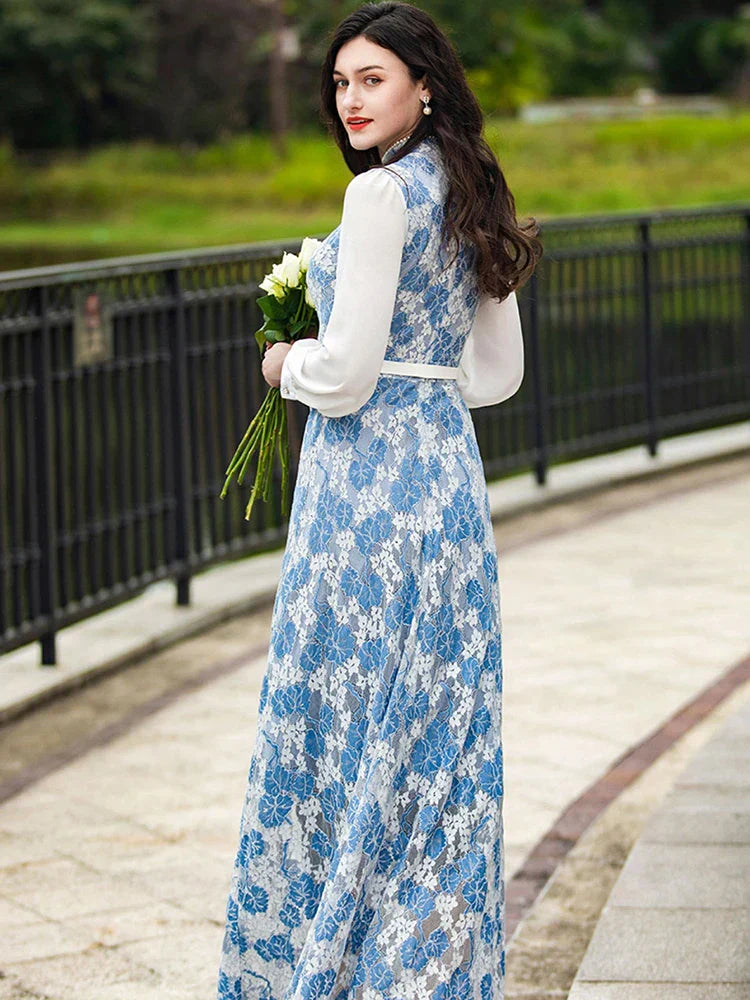 Lange Kant Jurk voor Dames met Mouwen Elegant Avondjurk