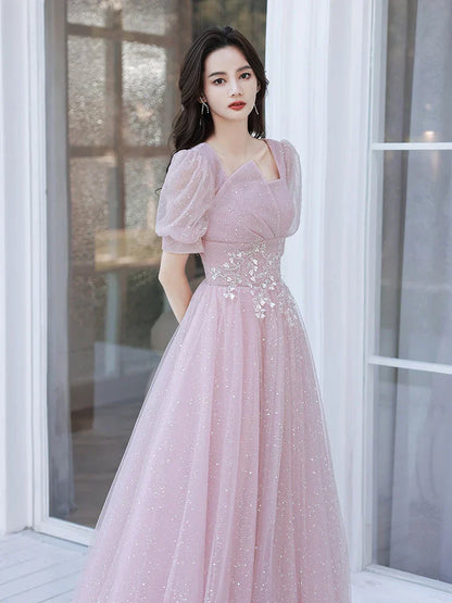 Roze Avondjurk Eenvoudig Elegant Kort Model