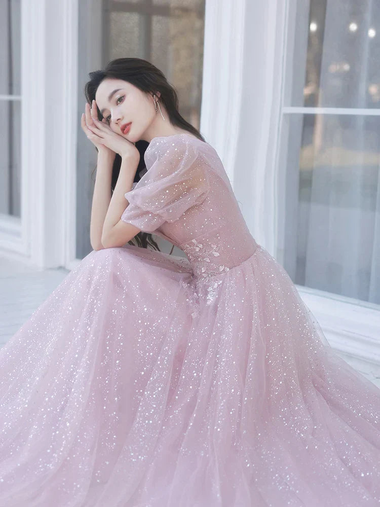 Roze Avondjurk Eenvoudig Elegant Kort Model