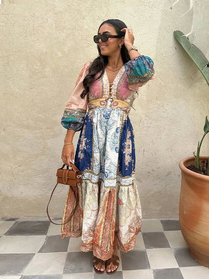 Maxi Jurk Patchwork Elegant Lange Zomerjurk