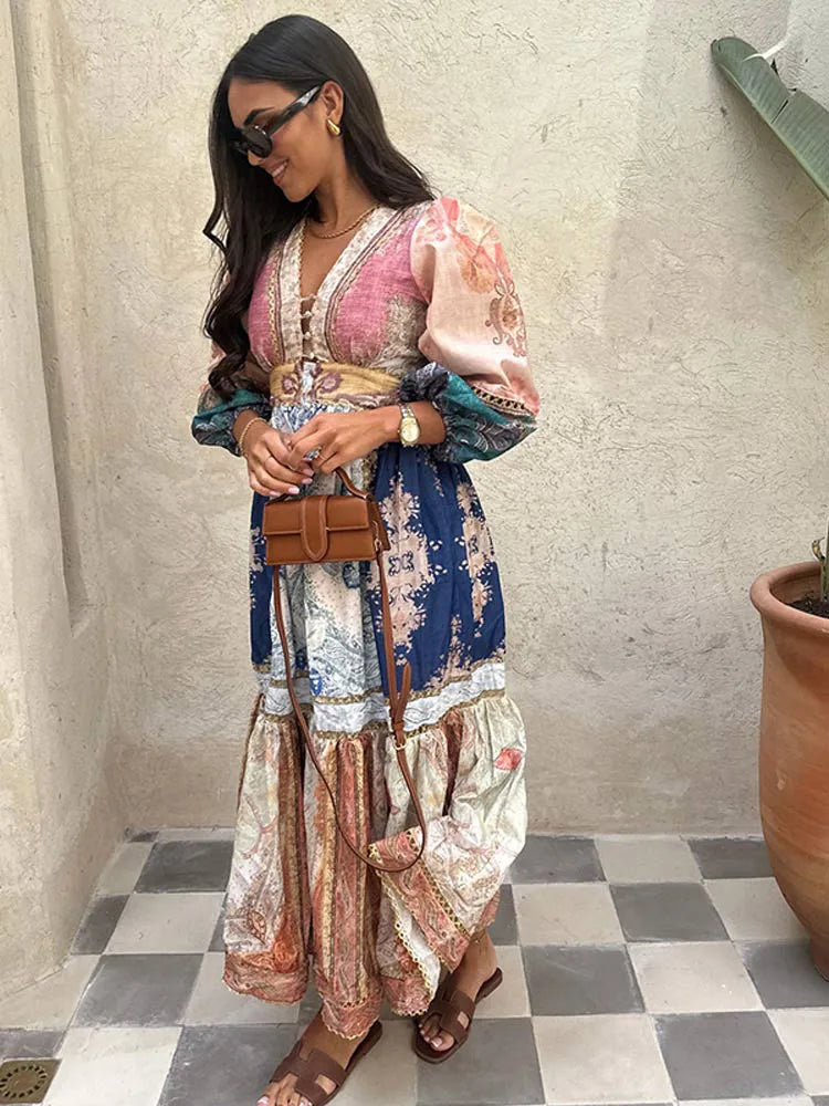 Maxi Jurk Patchwork Elegant Lange Zomerjurk