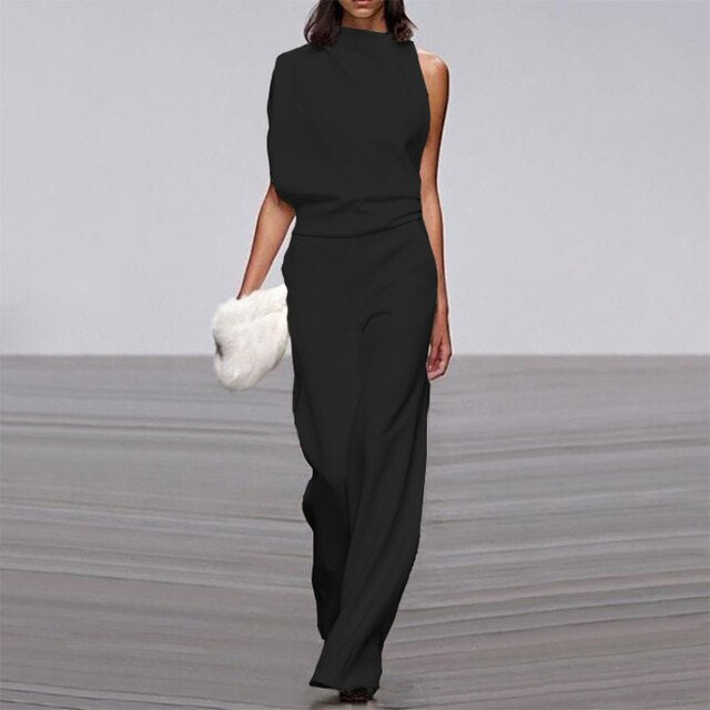 Zwarte Jumpsuit Elegante Avondjurk Gala Stijl