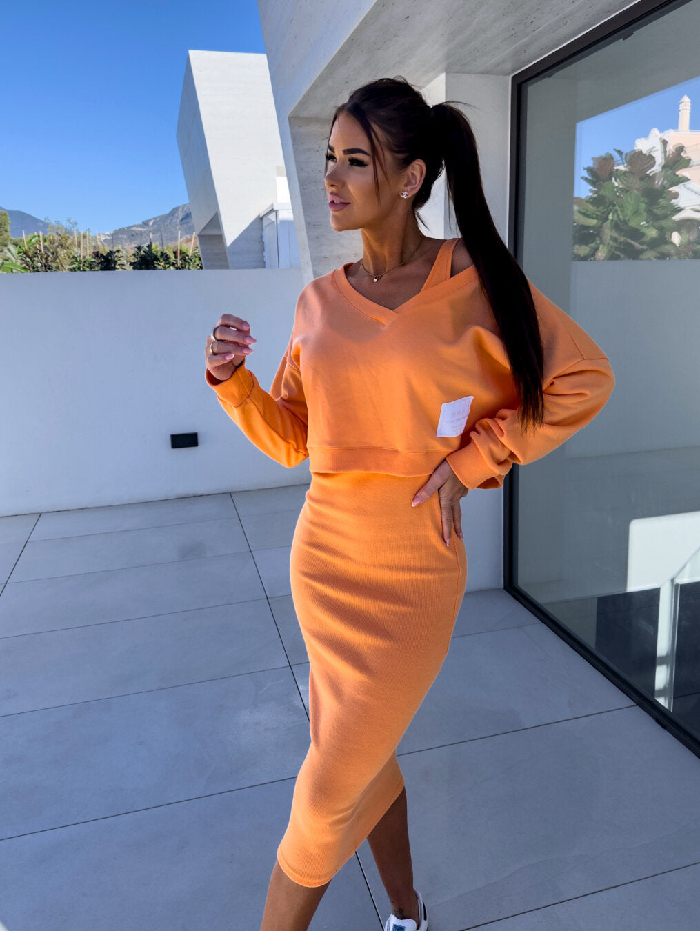 Elegante tweedelige dames set Midi rok en sweatshirt voor de zomer - Amelia