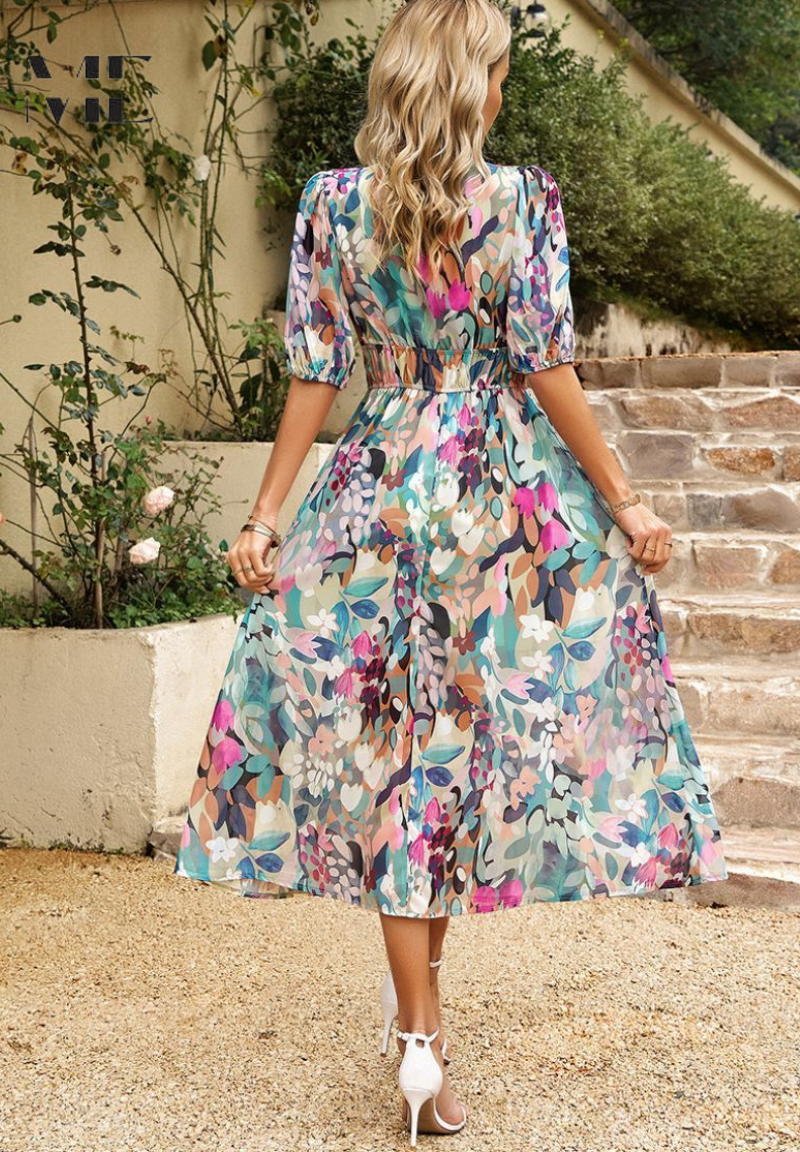 Elegante Gebloemde Midi-Jurk | Dames Jurk voor Speciale Gelegenheden 2