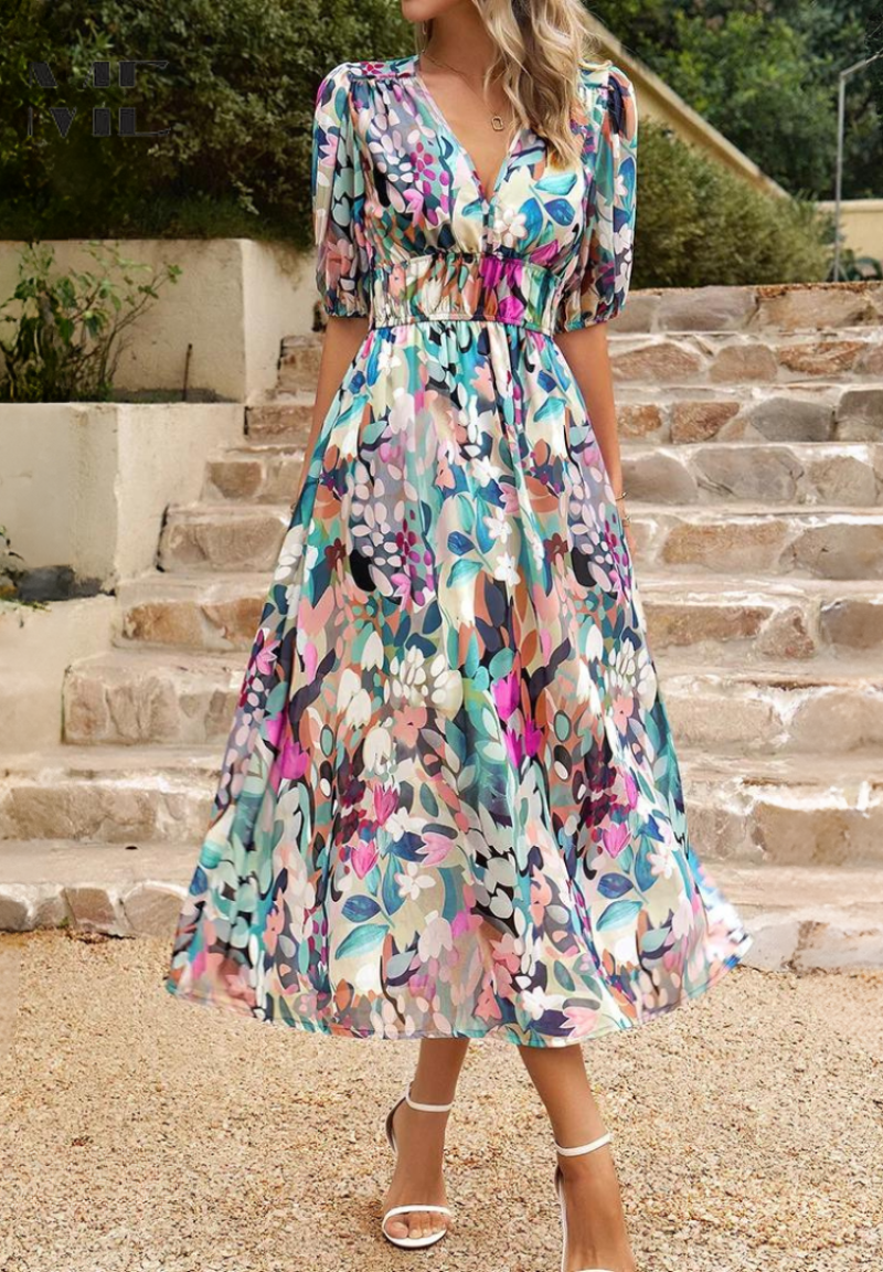 Elegante Gebloemde Midi-Jurk | Dames Jurk voor Speciale Gelegenheden 3