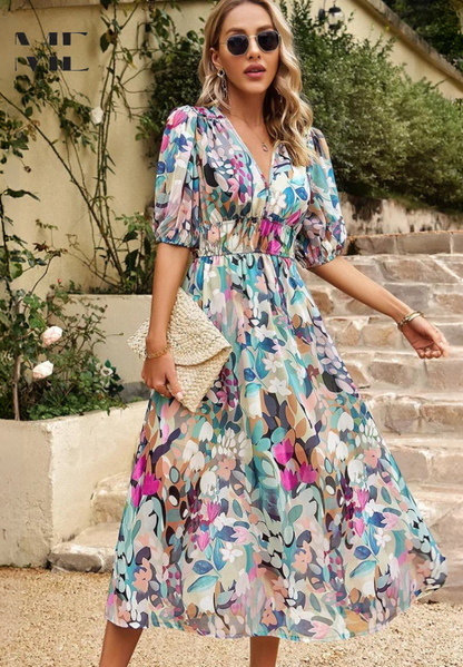 Elegante Gebloemde Midi-Jurk | Dames Jurk voor Speciale Gelegenheden 4