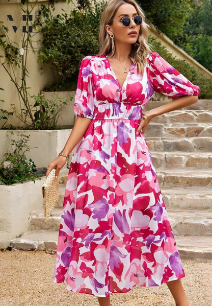 Elegante Gebloemde Midi-Jurk | Dames Jurk voor Speciale Gelegenheden 9