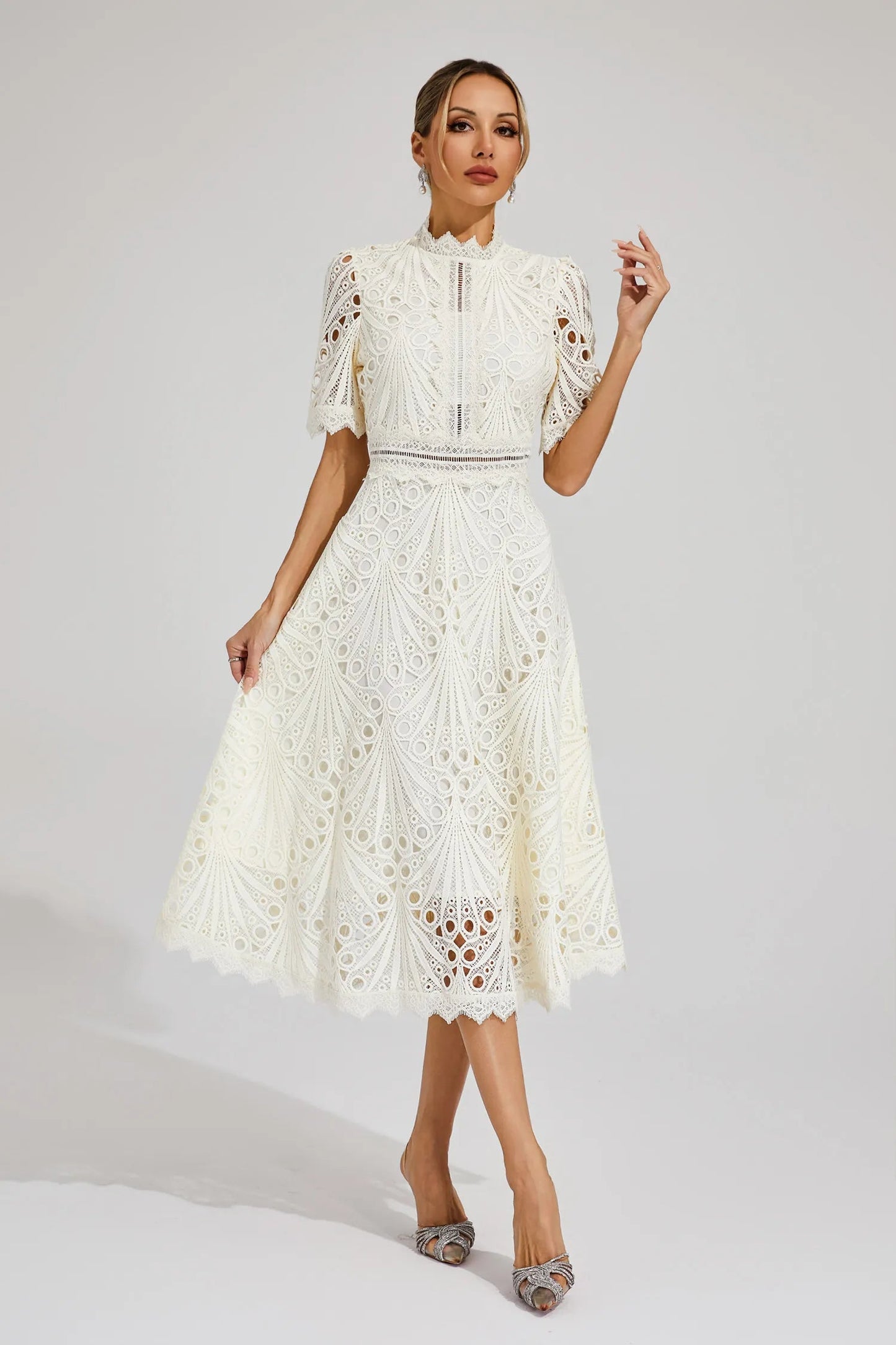 Elegante Kanten Midi-Jurk | Dames Jurken Bruiloft Zomer 9