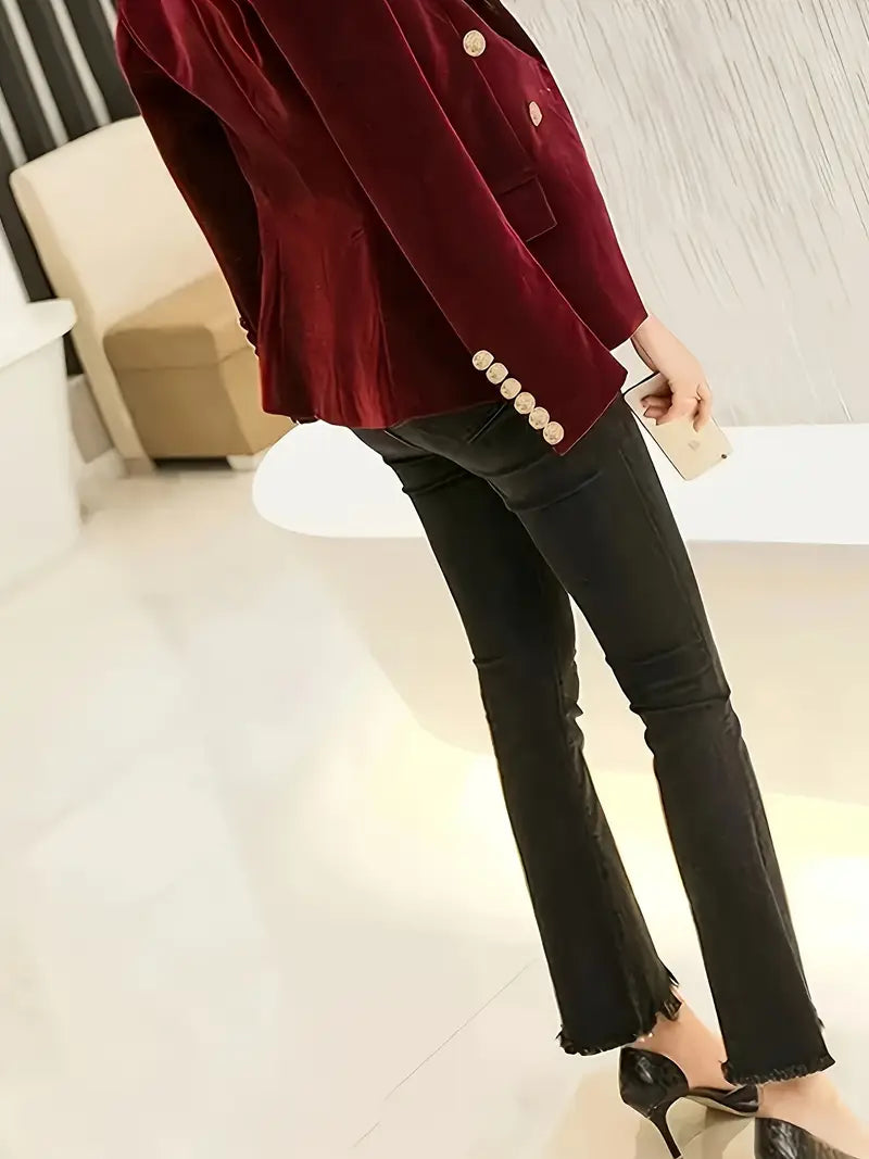 Elegante bordeauxrode fluwelen jas voor dames – flatterende blazer 1