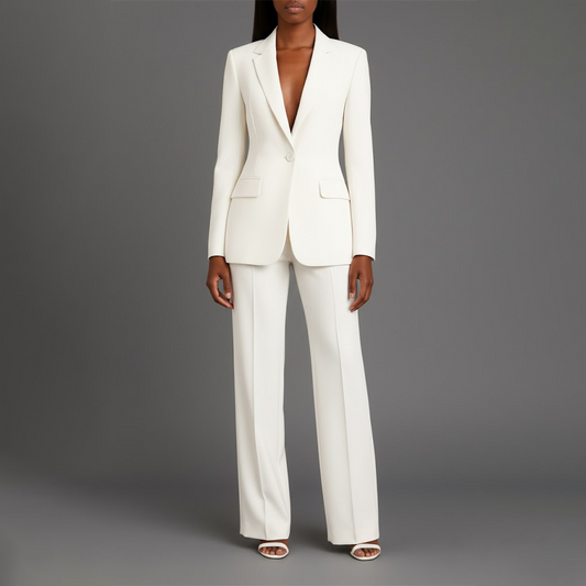 Dames Tweedelige Pakset - Getailleerde Blazer en Wijde Broek - StudioMarella