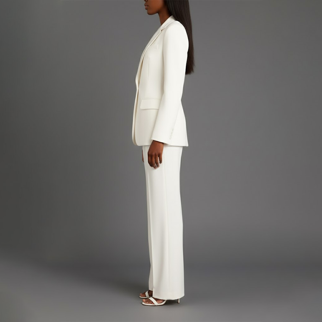 Dames Tweedelige Pakset - Getailleerde Blazer en Wijde Broek