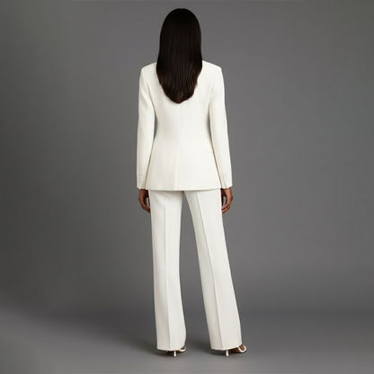 Dames Tweedelig Pakset - Getailleerde Blazer en Wijde Broek