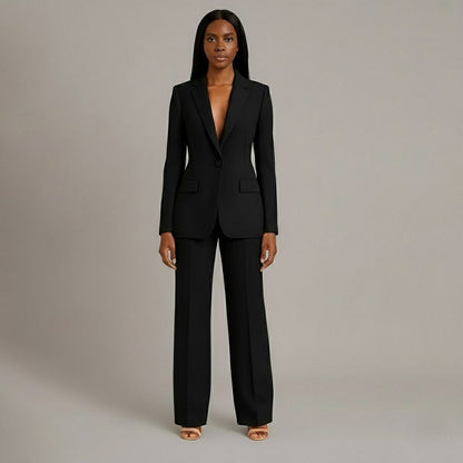 Dames Tweedelige Pakset - Getailleerde Blazer en Wijde Broek