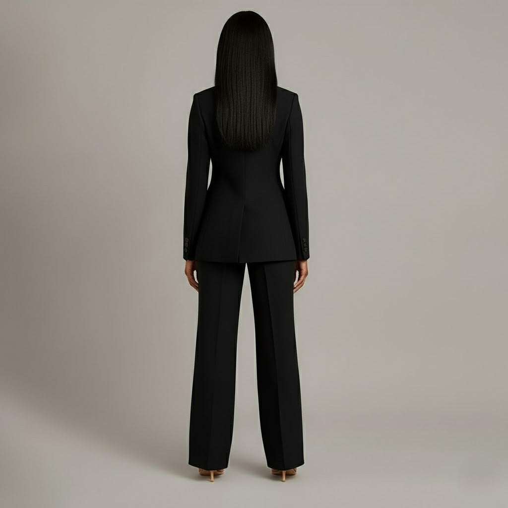 Dames Tweedelige Pakset - Getailleerde Blazer en Wijde Broek