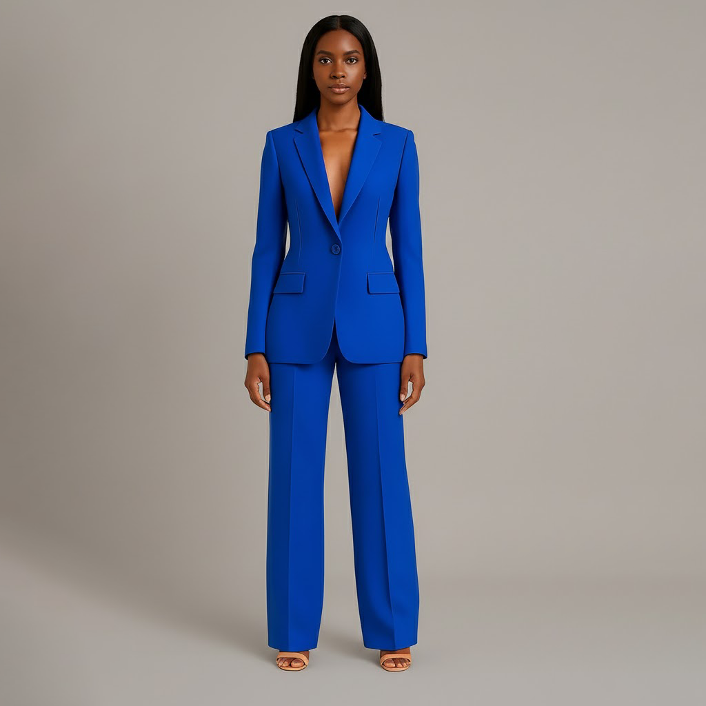 Dames Tweedelige Pakset - Getailleerde Blazer en Wijde Broek