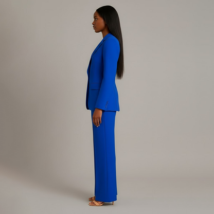 Dames Tweedelige Pakset - Getailleerde Blazer en Wijde Broek