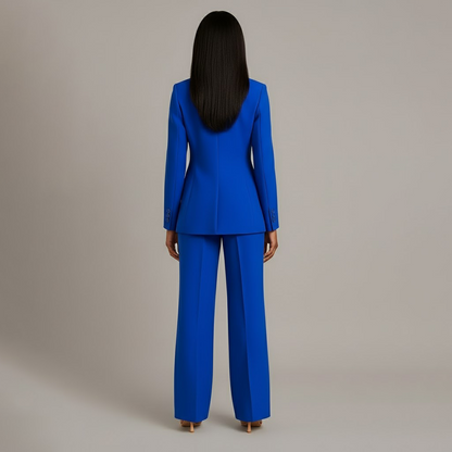 Dames Tweedelig Pakset - Getailleerde Blazer en Wijde Broek