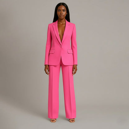 Dames Tweedelige Pakset - Getailleerde Blazer en Wijde Broek