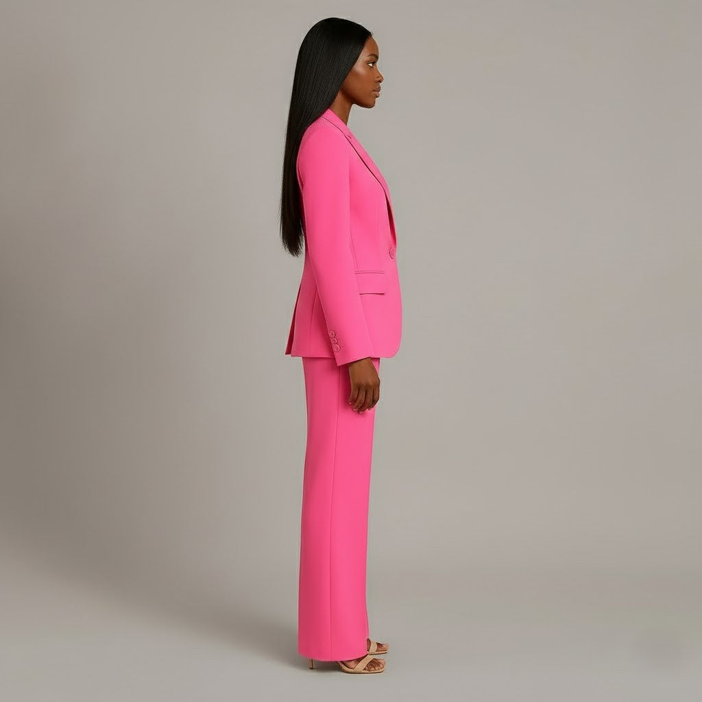 Dames Tweedelige Pakset - Getailleerde Blazer en Wijde Broek