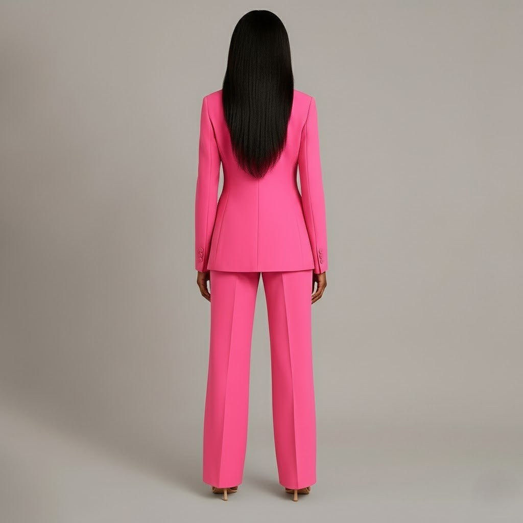 Dames Tweedelige Pakset - Getailleerde Blazer en Wijde Broek