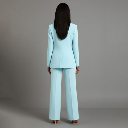 Dames Tweedelige Pakset - Getailleerde Blazer en Wijde Broek