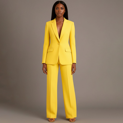 Dames Tweedelig Pakset - Getailleerde Blazer en Wijde Broek