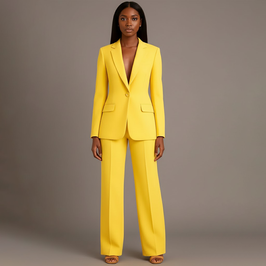Dames Tweedelige Pakset - Getailleerde Blazer en Wijde Broek