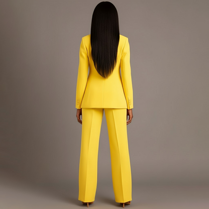 Dames Tweedelige Pakset - Getailleerde Blazer en Wijde Broek