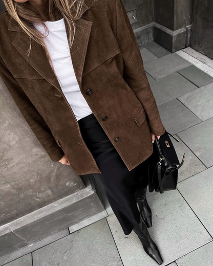 Rona Dames Blazer Suède Elegante Klassiek Model