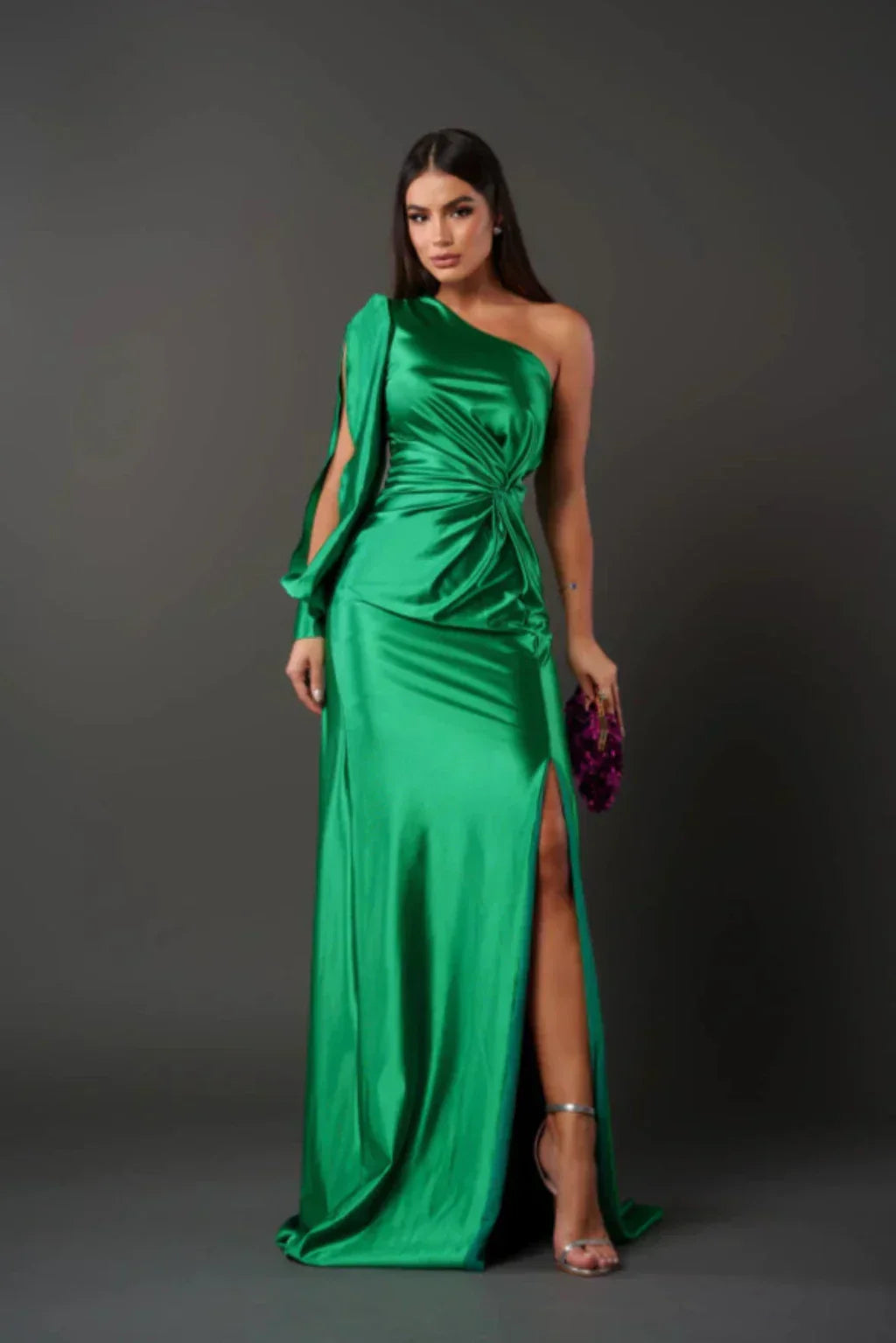 Elegante Asymmetrische Avondjurk van Raso met Splijt