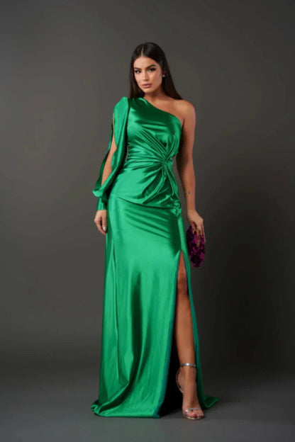 Elegante Asymmetrische Avondjurk van Raso met Splijt