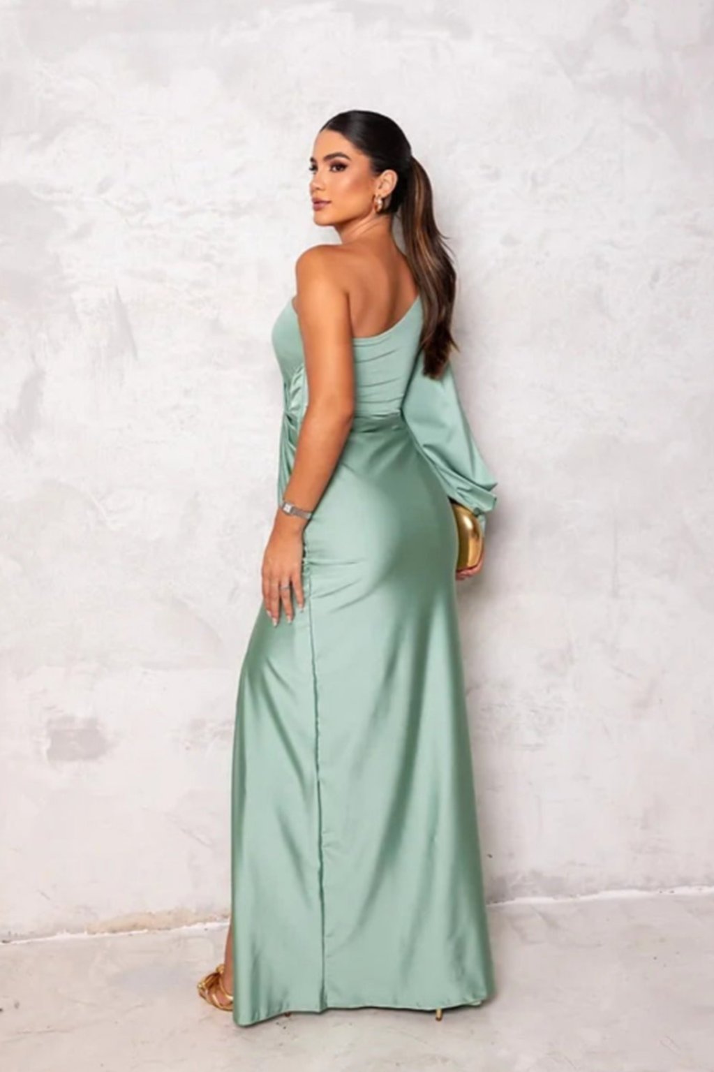 Elegante Asymmetrische Avondjurk van Raso met Splijt