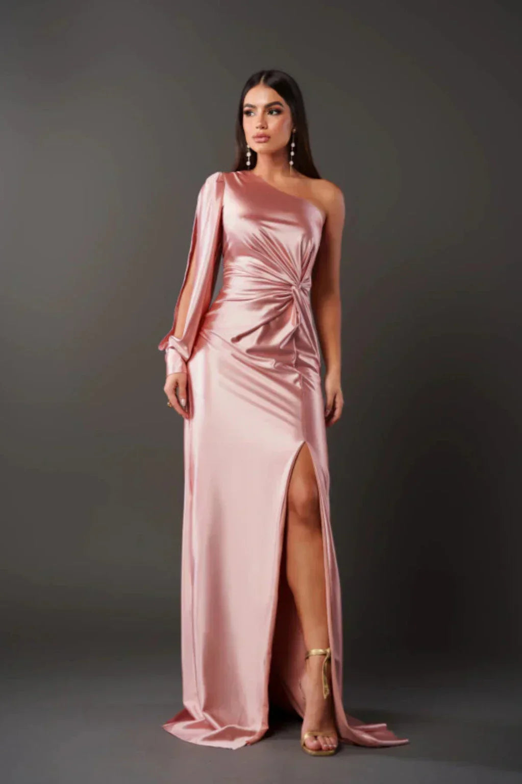 Elegante Asymmetrische Avondjurk van Raso met Splijt