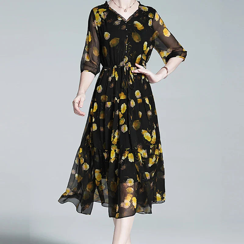 Zomerjurk Bloemenprint Chiffon Jurk Vrouwelijk