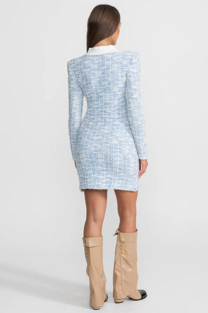 Mini Jurk met Contrasterende Kraag en Kristallen