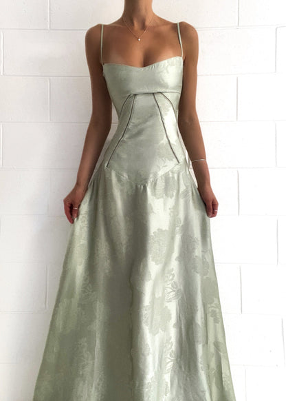 Pistache Groene Maxi Jurk met Bloemenprint voor Vrouw